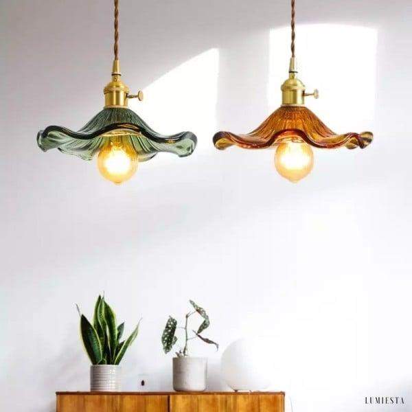 Retro glass pendant lamp with hibiscus flower 23 cm