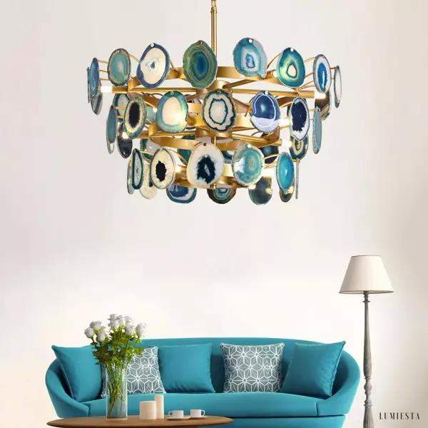 Luksusowa lampa wisząca z agatowych plastrów w stylu nowoczesnym