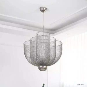 Wisząca lampa metalowa ażurowa srebrna Meshmatics 60 cm - widok główny