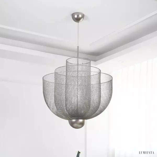 Wisząca lampa metalowa ażurowa srebrna Meshmatics 60 cm - widok główny