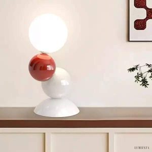 Stołowa lampa akrylowa kolorowa w nowoczesnym stylu - światło po włączeniu