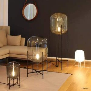 Oda - Lampa podłogowa szklana kula na metalowej podstawie,  Ø26/37/48cm