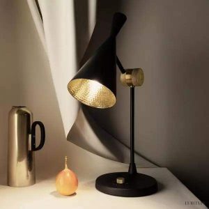 Elegancka lampa stołowa Beat w kształcie stożka black brass