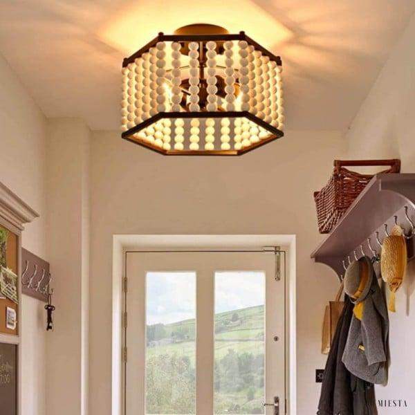 Lampa sufitowa hexagonalna z drewnianymi koralikami rustic