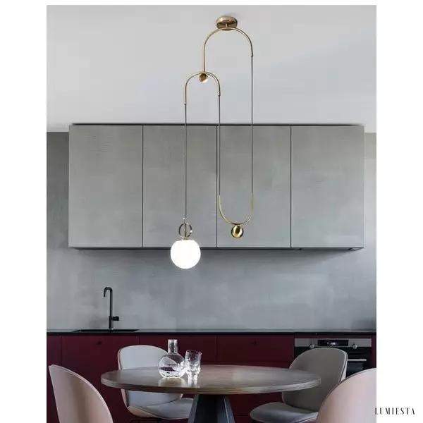 Nowoczesna lampa wisząca w kształcie koła mosiężna i szklana