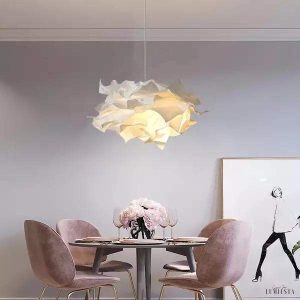 Papierowa lampa wisząca chmurka z białym kwiatem 43 cm