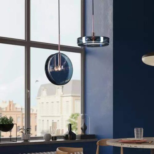 Ciemnoniebieska szklana lampa wisząca nowoczesny design