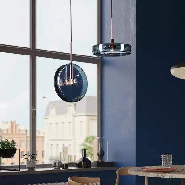 Dark blue glass pendant lamp modern design