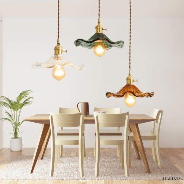 Retro glass pendant lamp with hibiscus flower 23 cm
