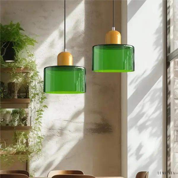 Szklana lampa wisząca cylindryczna Mondi - główny widok w eleganckim wnętrzu