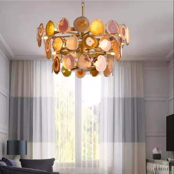 Luksusowa lampa wisząca z agatowych plastrów w stylu nowoczesnym