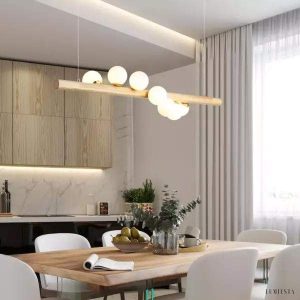 Lampa wisząca Dot Line w stylu skandynawskim z drewna i szkła