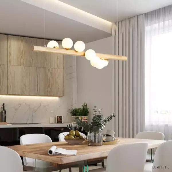 Lampa wisząca Dot Line w stylu skandynawskim z drewna i szkła