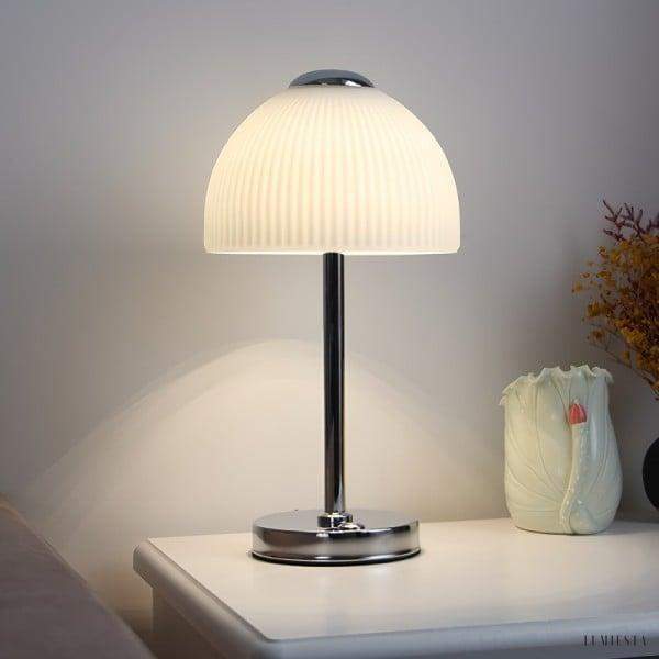 Minimalistyczna lampa nocna szklana z kloszem w kształcie grzyba