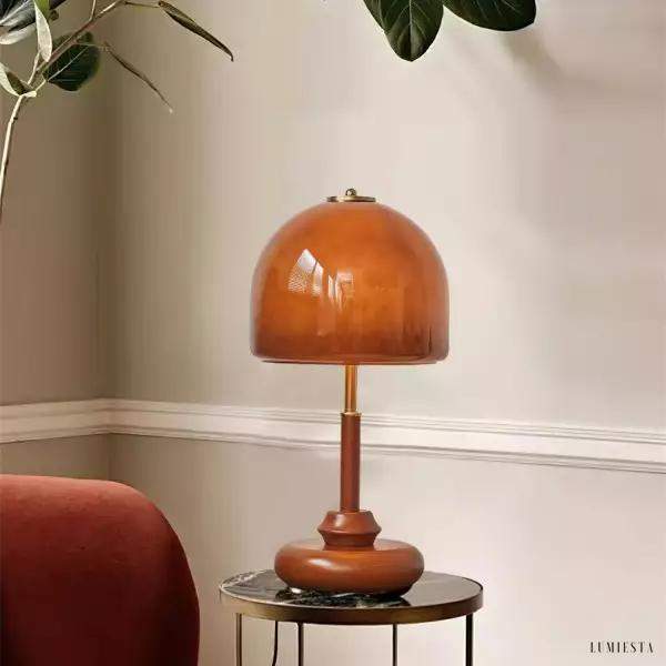 Lampka nocna vintage szklana brązowa z kopułą 50 cm