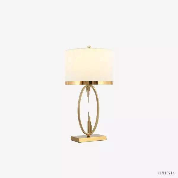Metalowa lampa stołowa z białym abażurem - widok z boku