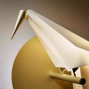 kinkiet ptak origami biały metal złoty Perch - widok z przodu