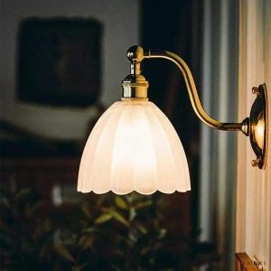 Lampka ścienna retro z mosiądzu i szkła stylowa dekoracja