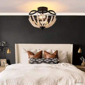 Lampy sufitowe w stylu rustykalnym z drewnianymi koralikami