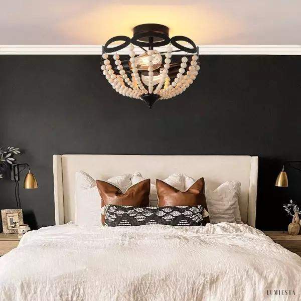 Lampy sufitowe w stylu rustykalnym z drewnianymi koralikami