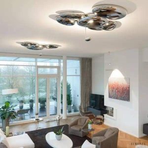 Okrągły plafon Skydro 110 cm z chromowanym połyskiem i gładką powierzchnią