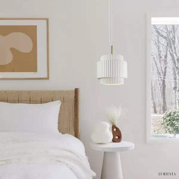 Kremowa lampa wisząca bębnowa z żywicy eleganckie oświetlenie