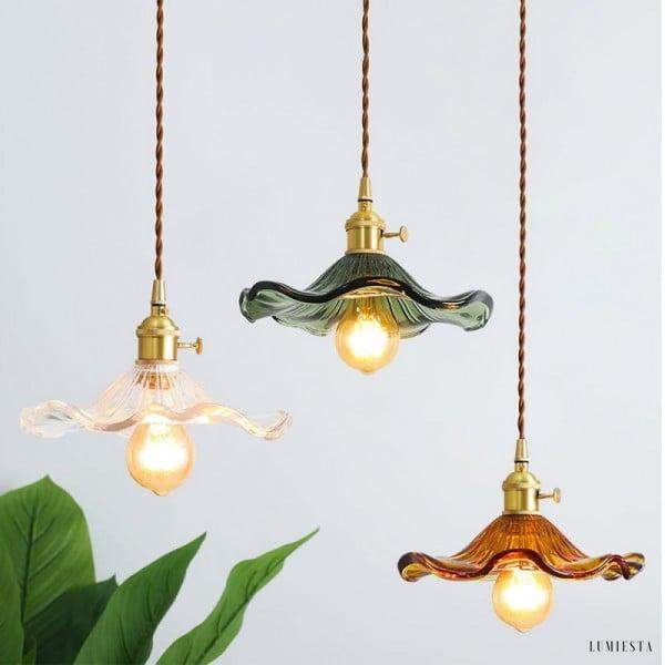 Retro glass pendant lamp with hibiscus flower 23 cm