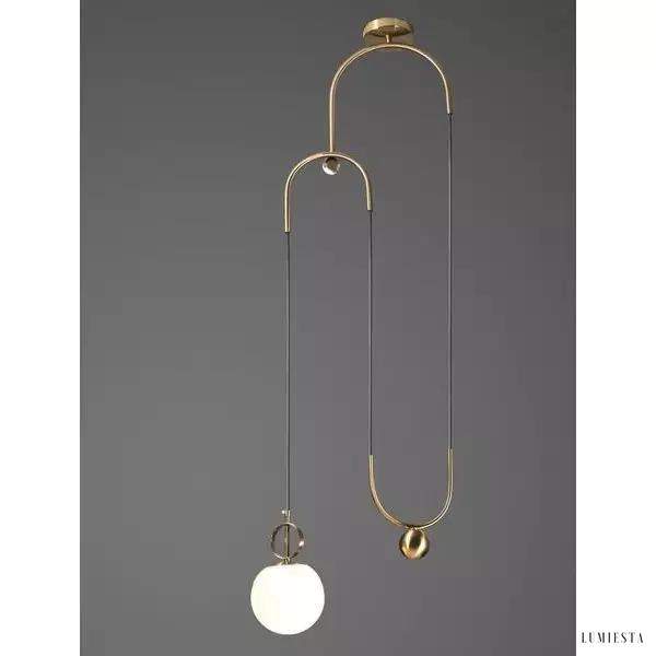 Nowoczesna lampa wisząca w kształcie koła mosiężna i szklana