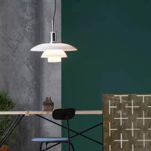 Poria - metalowa lampa wisząca biała dyskowa, detal krawędzi i warstw