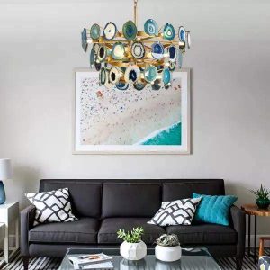 Luksusowa lampa wisząca z agatowych plastrów w stylu nowoczesnym