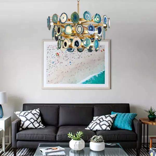 Luksusowa lampa wisząca z agatowych plastrów w stylu nowoczesnym