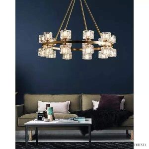 Lampa wisząca kryształowa w stylu minimalistycznym złota