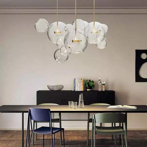 Lampa wisząca Bolle - detal połączeń i szklanych bąbelków