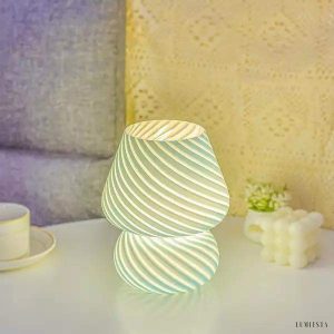 Lampa stołowa grzybek alabastrowa - ujęcie podkreślające półokrągły klosz