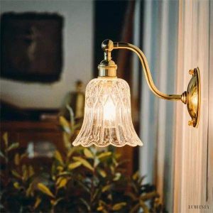 Lampka ścienna retro z mosiądzu i szkła stylowa dekoracja
