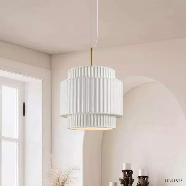 Kremowa - lampa wisząca bębnowa z żywicy