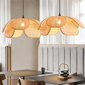 Petal - Rattanowy żyrandol rustykalny w kształcie płatków