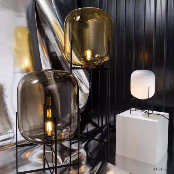 Oda - Lampa podłogowa szklana kula na metalowej podstawie,  Ø26/37/48cm