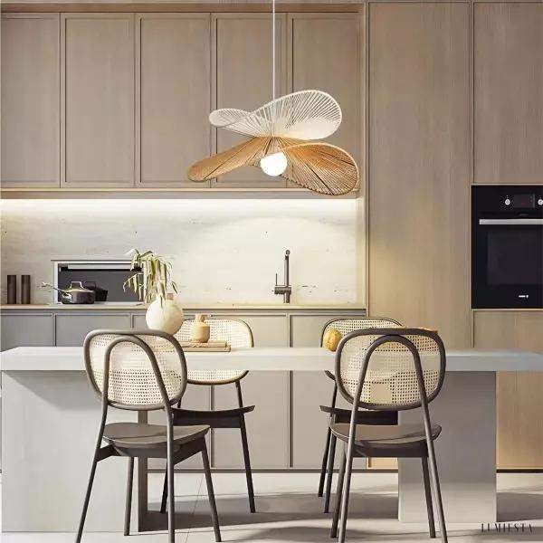 Rattanowa lampa wisząca Retro Zen w kształcie kapelusza