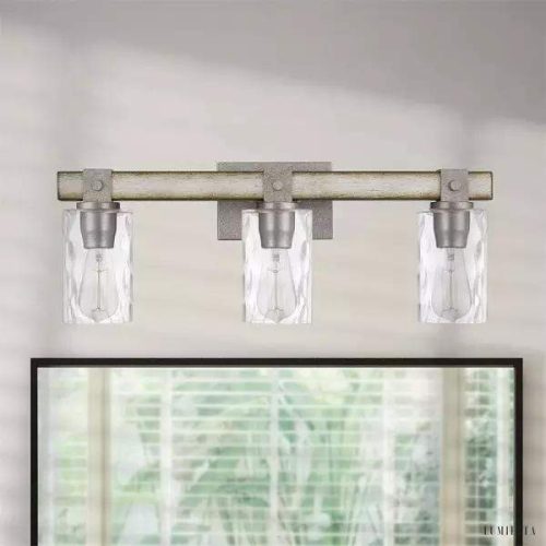 Lampka ścienna w stylu industrialnym z drewnem i szkłem