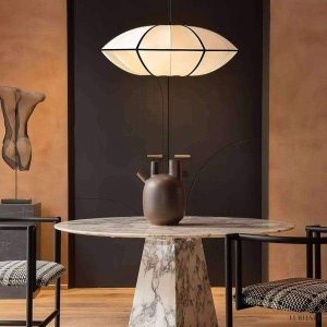 Aria - Bubble fabric pendant lamp in white-black/brown-black, Ø40/50/60cm