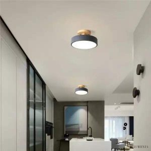 Skandynawska Okrągła Lampa Sufitowa Drewniana LED