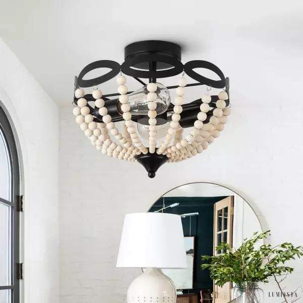 Lampy sufitowe w stylu rustykalnym z drewnianymi koralikami