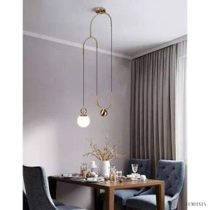 Nowoczesna lampa wisząca w kształcie koła mosiężna i szklana