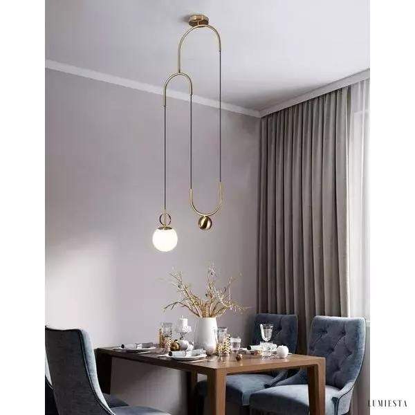 Nowoczesna lampa wisząca w kształcie koła mosiężna i szklana