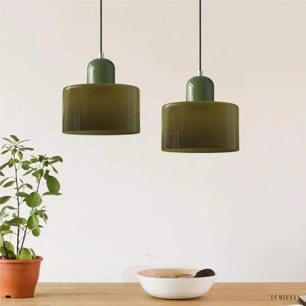 Mondi - szklana lampa wisząca cylindryczna w ujęciu dekoracyjnym