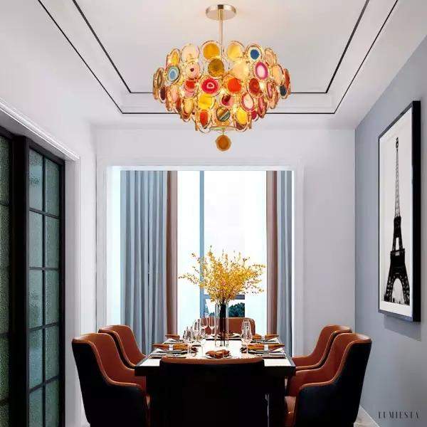 Luksusowa lampa wisząca z agatowych plastrów w stylu nowoczesnym