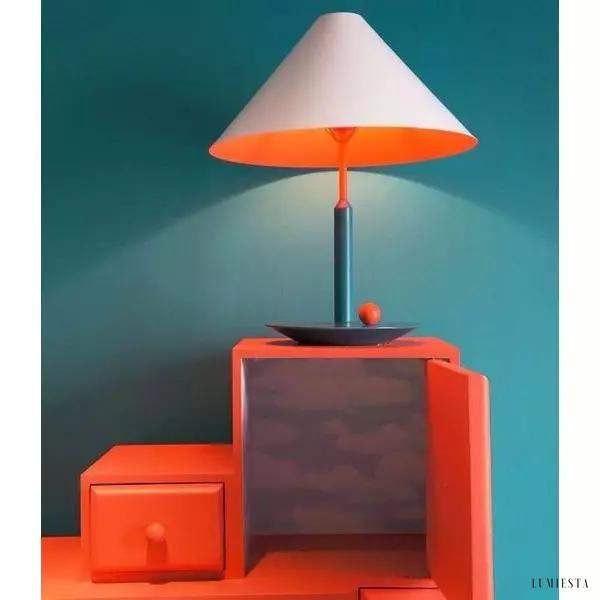 Elegancka lampka biurkowa Little Eliah LED, okrągły profil i żółte wnętrze klosza