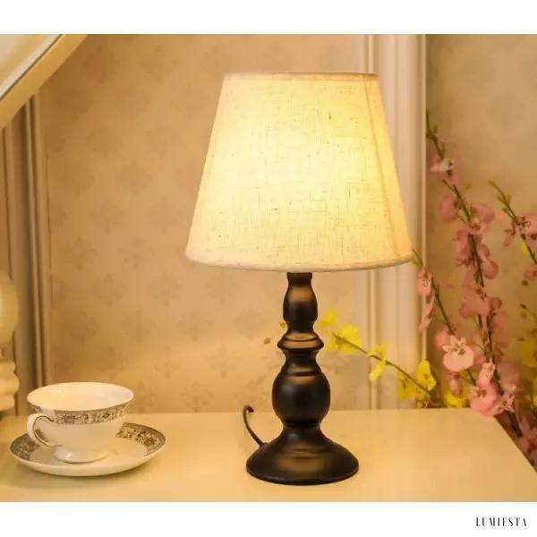 Lampa stołowa z lnianym abażurem biała - widok główny, lampa stołowa z lnianym abażurem biała