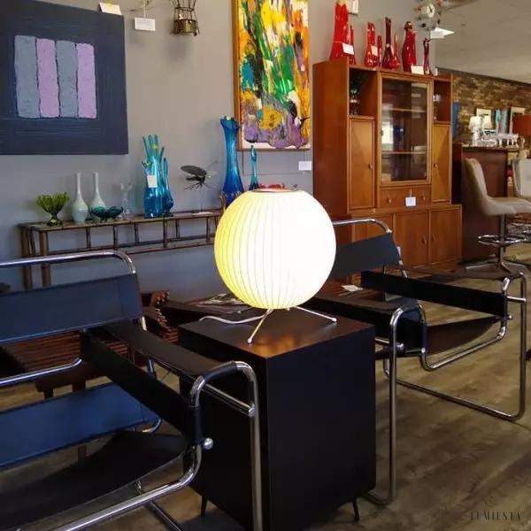 lampa stołowa ryflowana biała kula Nelson z zestawem trójnogów w stylu bąbelkowym